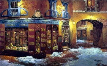 YXJ0425e impressionism street scenes shop Oil Paintings